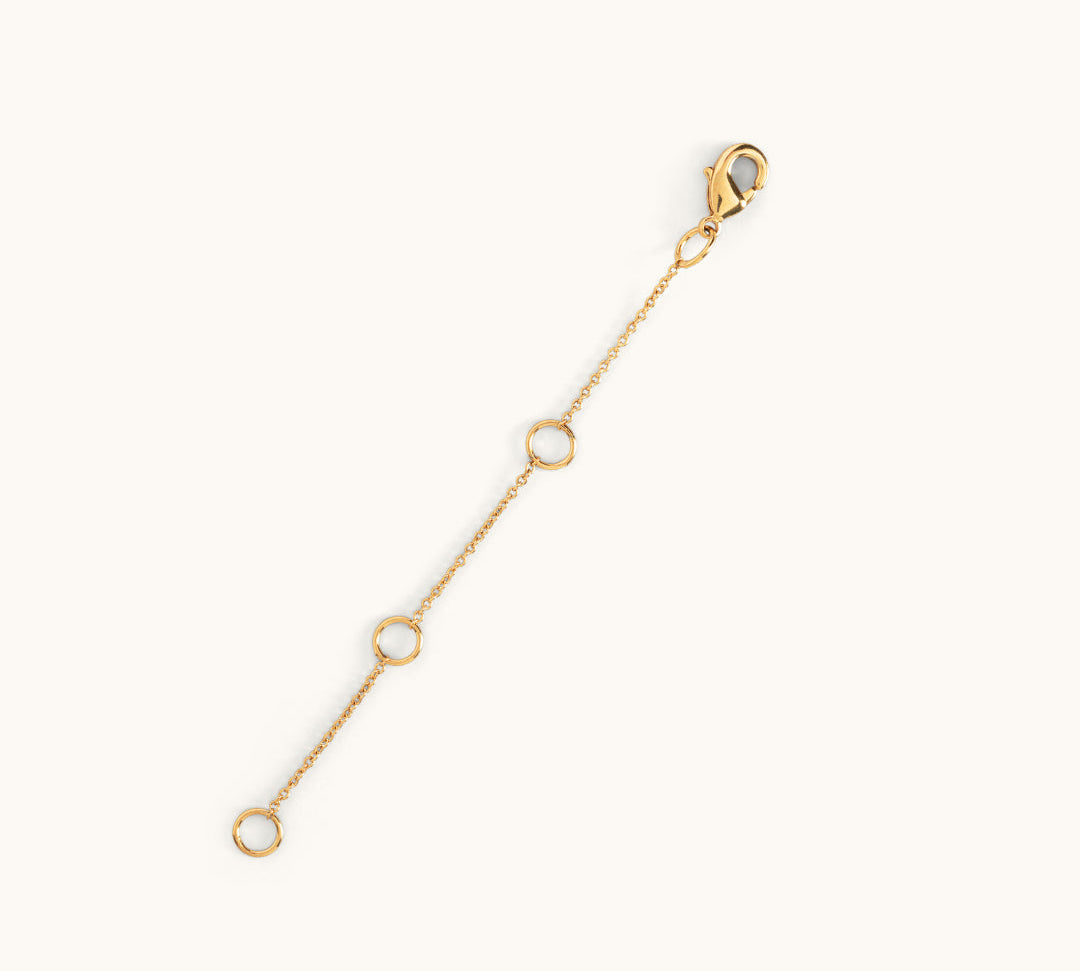 A gold-plated extender chain with multiple jump rings to adjust the length and a clasp at one end.